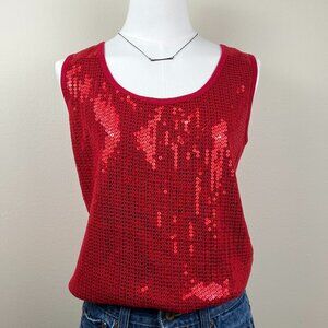 Bisou Bisou Women's Red sequin and ribbed back sleeveless top